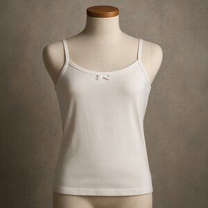 Camisole Tank Top White Bow Front Spagehtti Straps White Youth Large